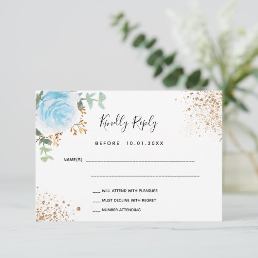 Blauer Eukalyptus-Taufe RSVP-Karte RSVP Karte (Stehend Vorderseite)