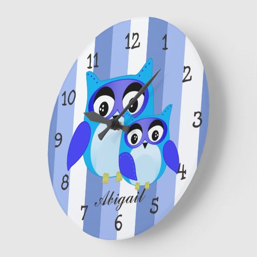 Blauer Eule Cartoon Illustration Große Wanduhr (Winkel)