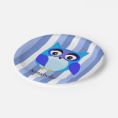 Blauer Eule Cartoon Illustration Pappteller (Schrägansicht)