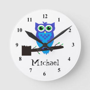 Blauer Eule Clock Runde Wanduhr