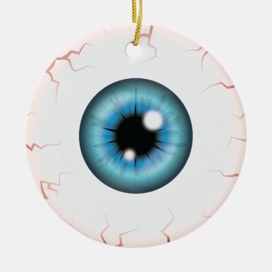 Blauer Eyeball mit Individuelle Name Happy Hallowe Keramik Ornament (Vorne)