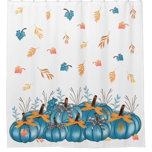Blauer Fall Pumpkins Weißer Duschvorhang (Vorderseite)