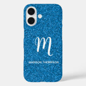 Blauer falscher Glitter personalisiertes Monogramm Case-Mate iPhone Hülle (Rückseite)