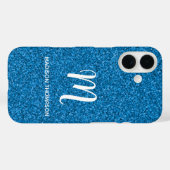 Blauer falscher Glitter personalisiertes Monogramm Case-Mate iPhone Hülle (Rückseite (Horizontal))