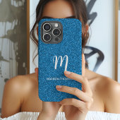 Blauer falscher Glitter personalisiertes Monogramm Case-Mate iPhone Hülle