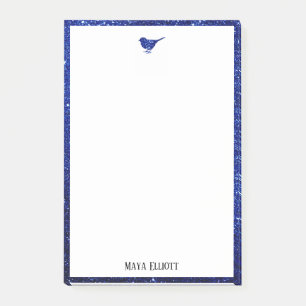Blauer falscher Glitter-Vogel & Rahmen auf Weiß Post-it Klebezettel
