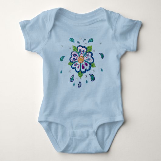 Blauer Fantasiegarten Blume wachsen Baby Strampler (Vorderseite)