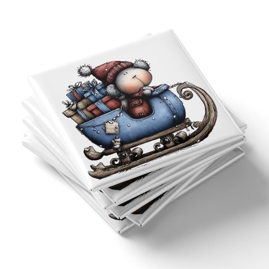 Blauer fantastischer Eisbär-Schlitten | Weihnachts Magnet