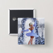 Blauer Fantasy Ballerina mit Rose Blume Button (Vorne & Hinten)
