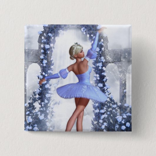 Blauer Fantasy Ballerina mit Rose Blume Button (Vorderseite)