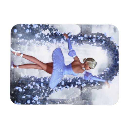 Blauer Fantasy Ballerina mit Rose Blume Magnet (Horizontal)