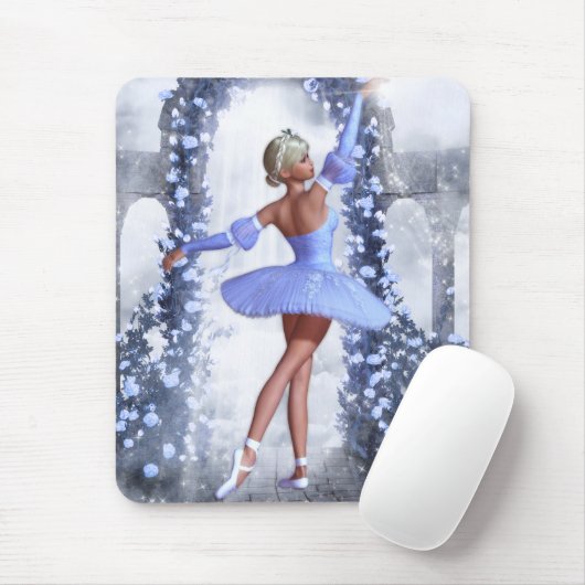 Blauer Fantasy Ballerina mit Rose Blume Mousepad (Mit Mouse)