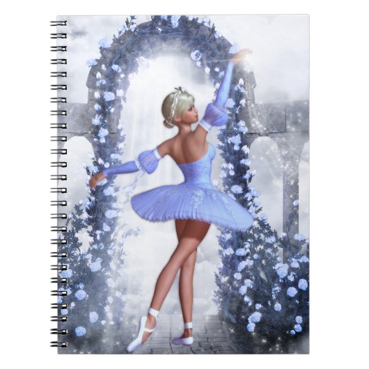 Blauer Fantasy Ballerina mit Rose Blume Notizblock (Vorderseite)