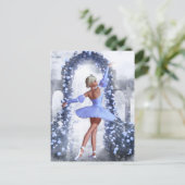 Blauer Fantasy Ballerina mit Rose Blume Postkarte (Stehend Vorderseite)