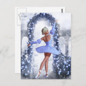 Blauer Fantasy Ballerina mit Rose Blume Postkarte (Vorne/Hinten)