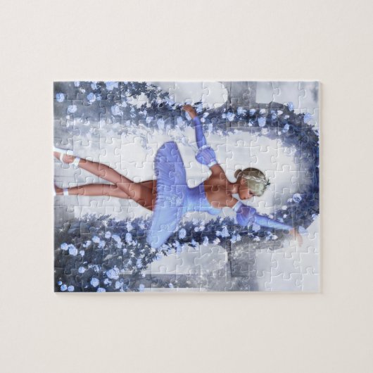 Blauer Fantasy Ballerina mit Rose Blume Puzzle (Horizontal)