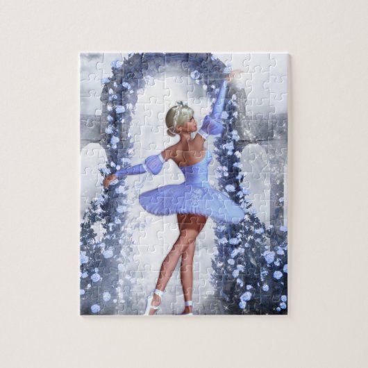 Blauer Fantasy Ballerina mit Rose Blume Puzzle (Vertikal)