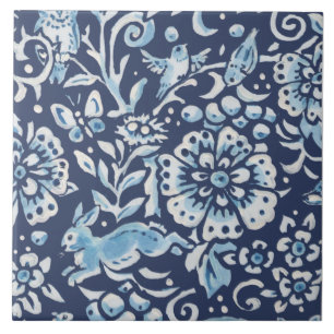 Blauer Fantasy Forest Mural Woods Rabbit Bottom Li Fliese