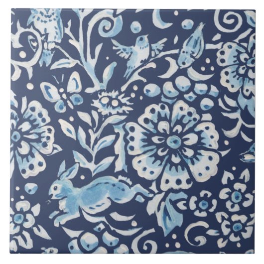 Blauer Fantasy Forest Mural Woods Rabbit Bottom Li Fliese (Vorderseite)