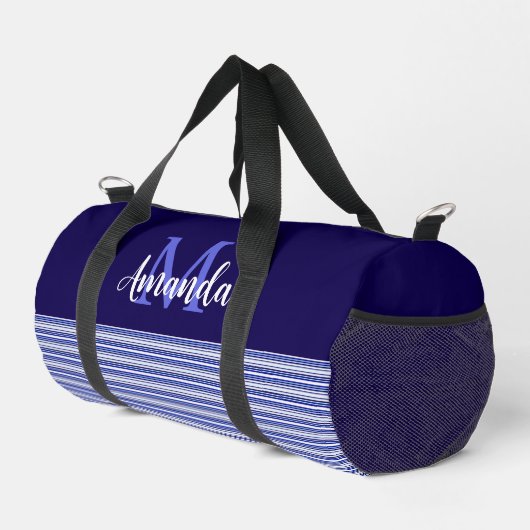 Blauer Farbblock mit blauen und weißen Streifen Duffle Bag (Rechte Ecke)