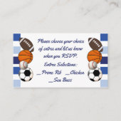 Blauer Farbblock trägt Menü-Auswahl-Einsatz zur Begleitkarte (Vorderseite)