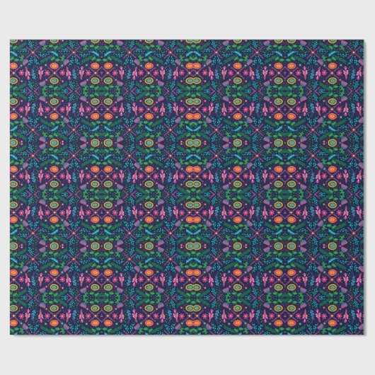 Blauer Farbenfroher Boho / Ländermuster Geschenk Geschenkpapier (Flach)