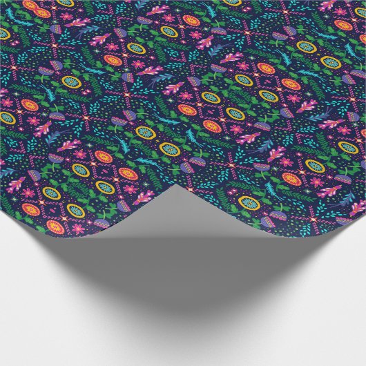 Blauer Farbenfroher Boho / Ländermuster Geschenk Geschenkpapier (Ecke)