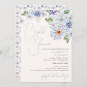 Blauer, farbenfroher, floralromantischer Brautpart Einladung (Vorne/Hinten)