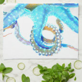 Blauer farbenfroher Oktopus Geschirrtuch (Gefaltet)