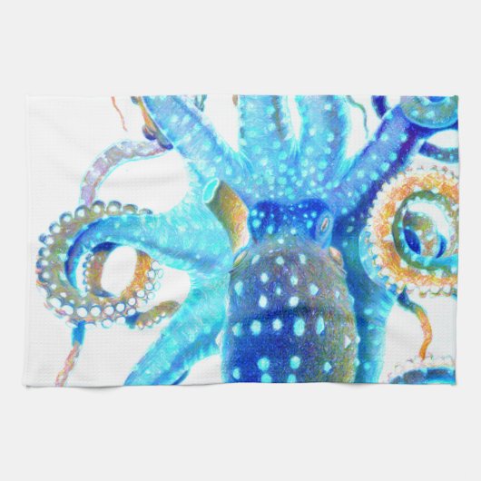 Blauer farbenfroher Oktopus Geschirrtuch (Horizontal)