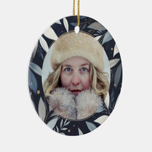 Blauer Farbkranz Weihnachten Keramik Ornament (Rechts)