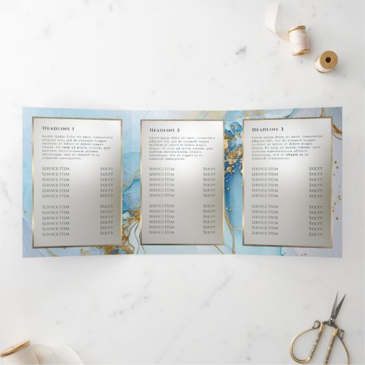 Blauer Farbmarmor-Dreifach-Broschüre Dreifach Gefaltete Karte (Innenseite)