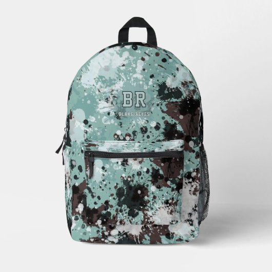 Blauer Farbspritzer-Monogramm Bedruckter Rucksack (Vorderseite)