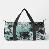 Blauer Farbspritzer-Monogramm-Turnbeutel Duffle Bag (Vorderseite)
