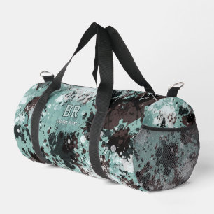 Blauer Farbspritzer-Monogramm-Turnbeutel Duffle Bag