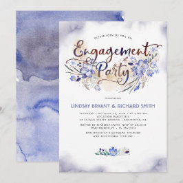 Blauer Farbton Blumenschrift Engagement Einladung