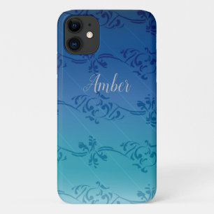 Blauer Farbverlauf Blatt Muster personalisiert Case-Mate iPhone Hülle