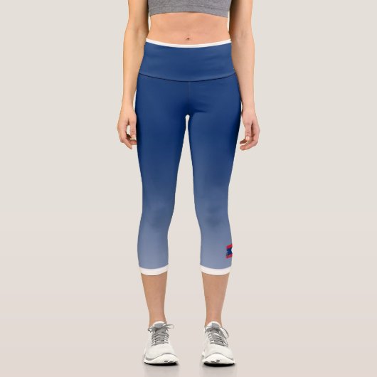 Blauer Farbverlauf mit Laos-Flagge Capri Leggings (Vorderseite)