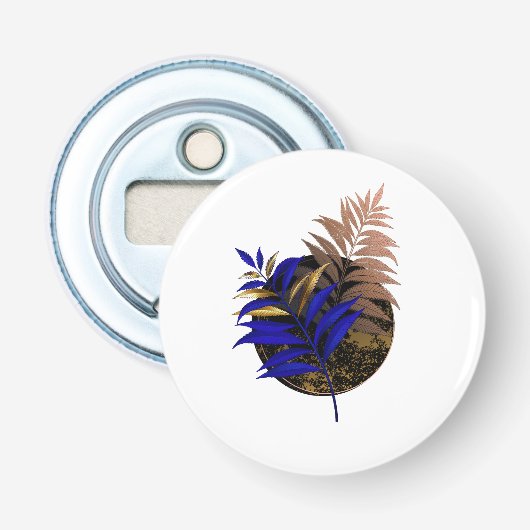 Blauer Farn im schwarzen Kreis Flaschenöffner (Vorderseite)