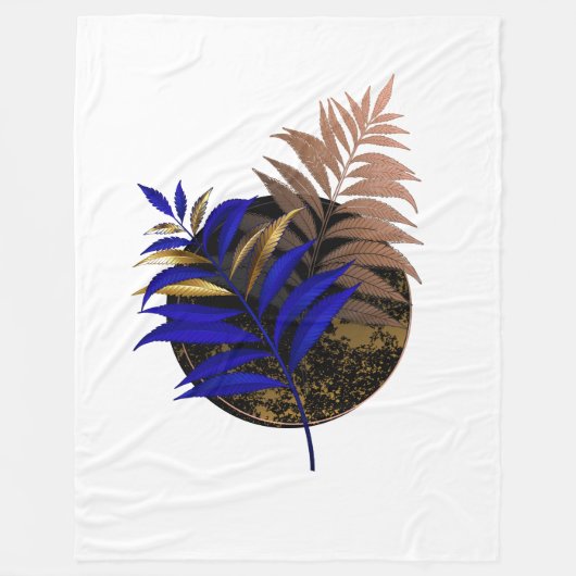 Blauer Farn im schwarzen Kreis Fleecedecke (Vorderseite)