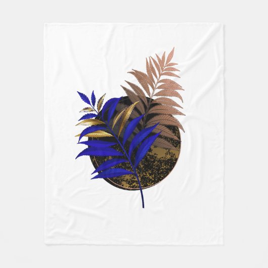 Blauer Farn im schwarzen Kreis Fleecedecke (Vorderseite)