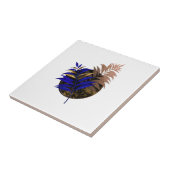 Blauer Farn im schwarzen Kreis Fliese (Seite)