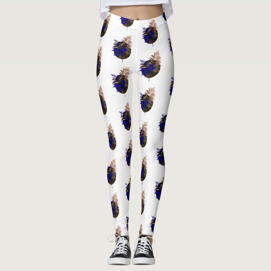 Blauer Farn im schwarzen Kreis Leggings (Vorderseite)