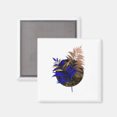 Blauer Farn im schwarzen Kreis Magnet (Vorderseite/Rückseite)