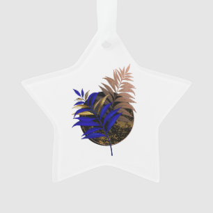 Blauer Farn im schwarzen Kreis Ornament