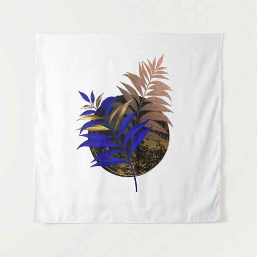 Blauer Farn im schwarzen Kreis Wandteppich (Vorderseite)