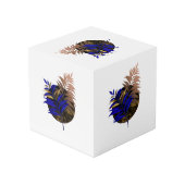Blauer Farn im schwarzen Kreis Würfel (Rückseite Schrägansicht)
