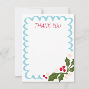 Blauer festlicher Scallop-Rahmen mit Holly Dankeskarte