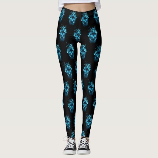 Blauer Feuerschädel Leggings (Vorderseite)