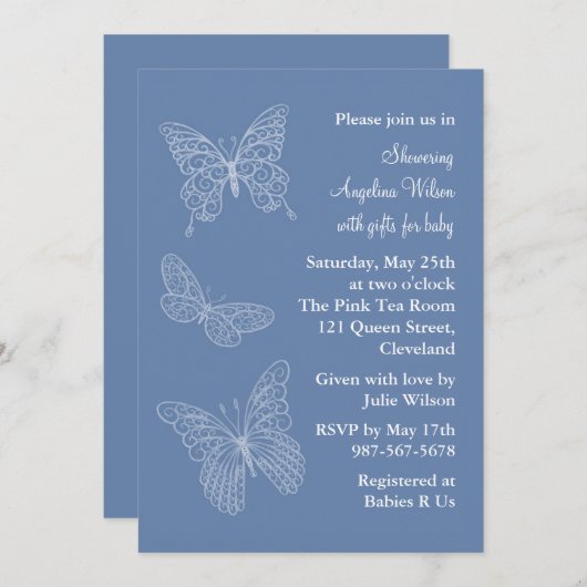 Blauer Filigree Einladung (Vorne/Hinten)